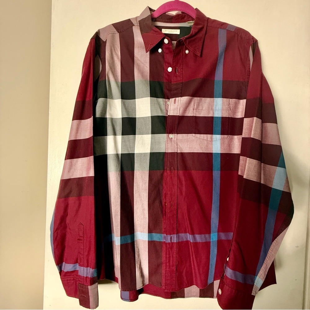 Burberry Brit Burgundy Plaid Shirt XL